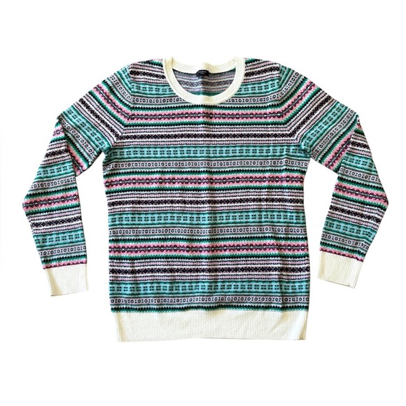 Talbots Womens Fair Isle Wool Crew Neck Sweater Multicolor Striped Petite M - Picture 2 of 7